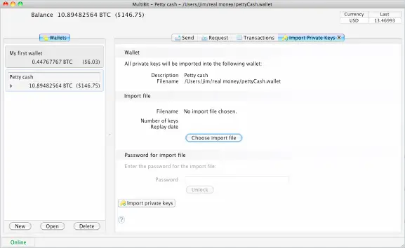 Import private keys screenshot